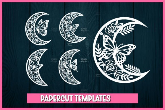 5 Butterfly Floral Crescent Moon