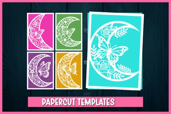 Butterfly Floral Crescent Moon Cards