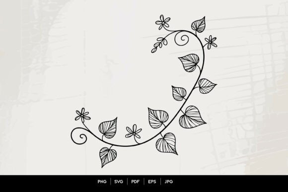 Curved Floral Vine Line Art