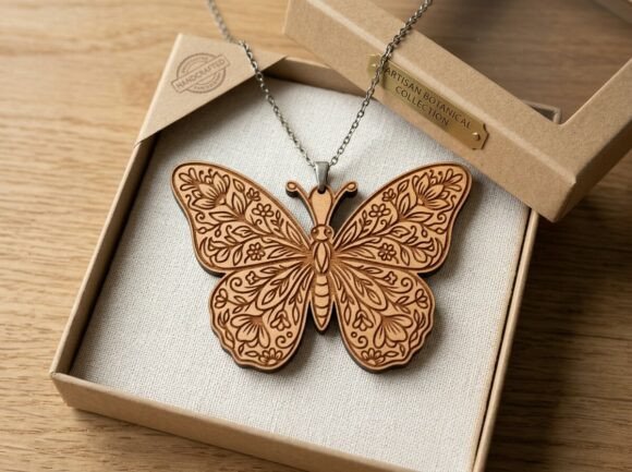 Floral Butterfly Pendant Laser Cut Design