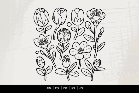 Floral Line Art Clipart Set