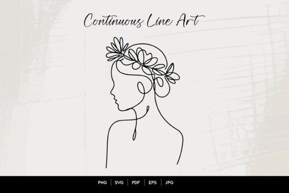 Floral Woman Line Art Portrait