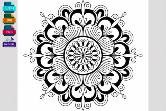 Mandala SVG Cut File Black White Floral