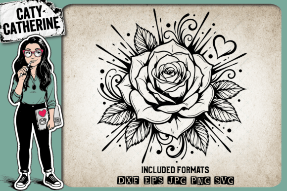 Rose Bloom Floral Line Art Design
