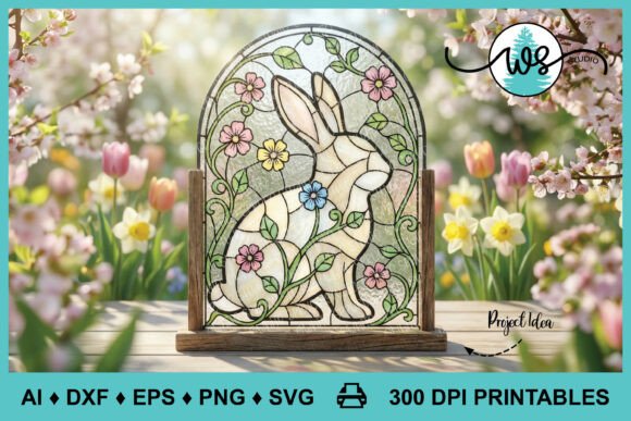 Stained Glass Easter Bunny Floral Design