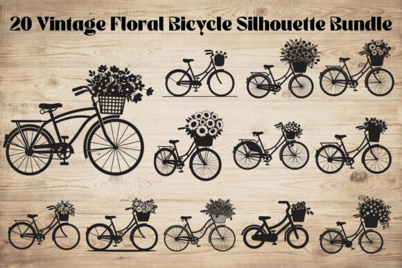 Vintage Floral Bicycle Silhouette Bundle